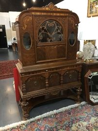 Beautiful Antique Burled Wood China Hutch 
