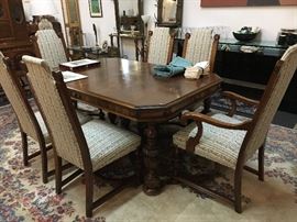 Antique Dining Table with 6 chairs (& 2 leaves)