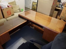 L Desk solid wood with a glass top.