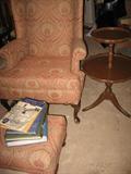 Wing back chair and pie crust tier table