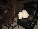 Black leather wing back chair