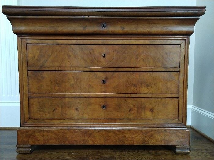 19th century Louis Phillipe style 5-drawercommode; measures 37.5" h x 50.5" w x 22" d.