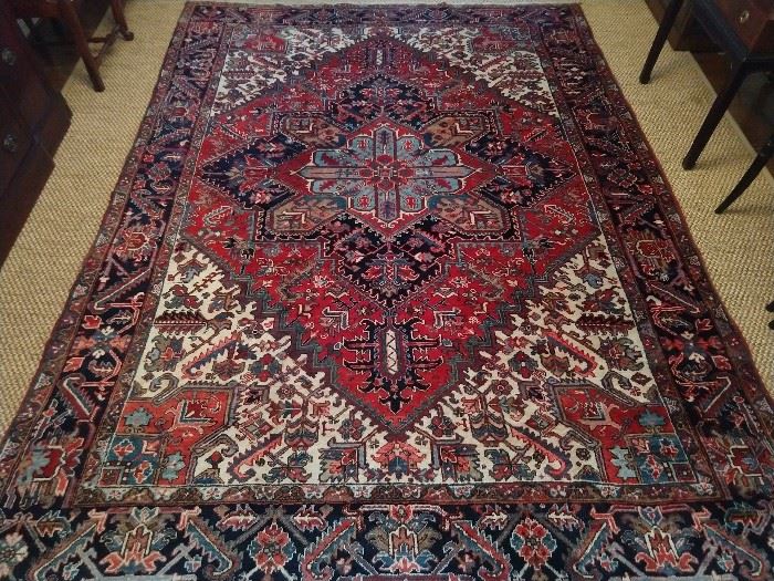 Gorgeous vintage Persian Heriz rug, hand woven, 100% wool face, measures 8' 2" x 11' 1".