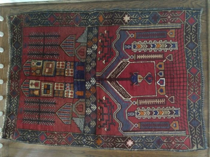 Vintage hand woven Persian Balouch prayer rug, , 100% wool face, measures 4' 1" x 2' 11".