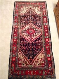 Vintage Persian Viss rug, hand woven, 100% wool face, measures 3'  x 7' 9".