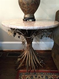 Very cool MCM metal side table, with pink marble top. 