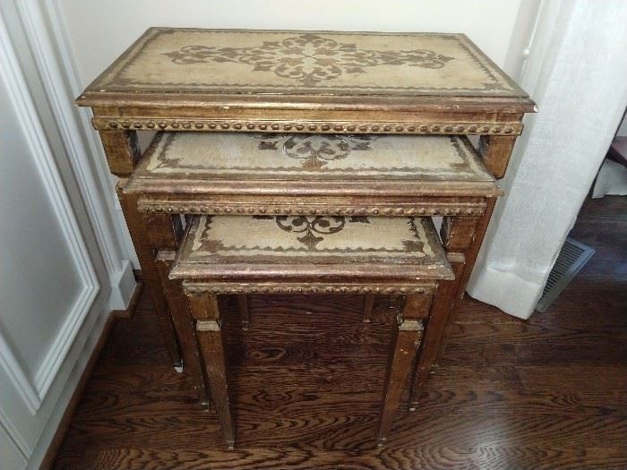 Vintage set/3 Italian Florentine nesting tables. 