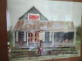 Original watercolor, by Mary Betts, Coca-Cola General Store, nicely framed/matted.