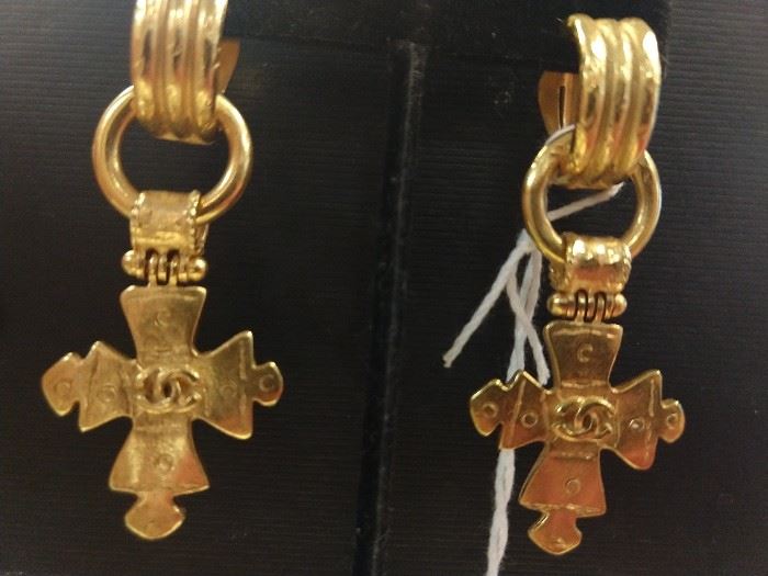 Pair of Chanel cross drop earrings