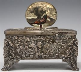 LOT #5030 - 19TH C. CONTINENTAL SILVER BIRD BOX, 4 1/8" L