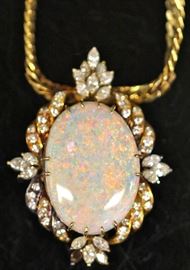 LOT #5070 - LADY'S AUSTRALIAN OPAL DIAMOND PENDANT W/ CHAIN