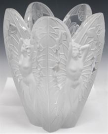 LOT #5183 - LALIQUE CRYSTAL BUTTERFLY WOMEN VASE, 11 1/2" H
