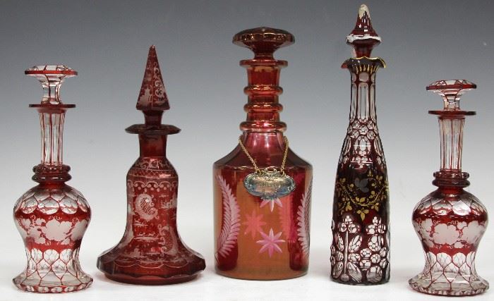 LOT #5241 - LOT OF (5) 19TH C. CUT TO CLEAR CRYSTAL BOTTLES