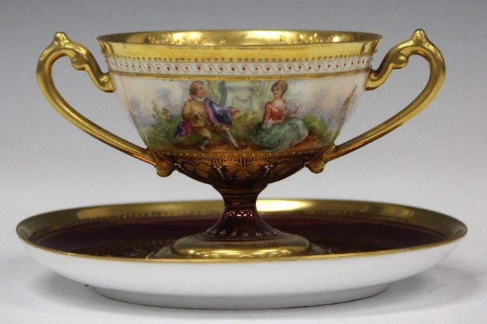 LOT #5281 - DRESDEN PAINTED 19TH C. TEA CUP AND SAUCER