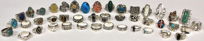 LOT #5314 - LOT OF (42) NATIVE AMERICAN STERLING SILVER RINGS