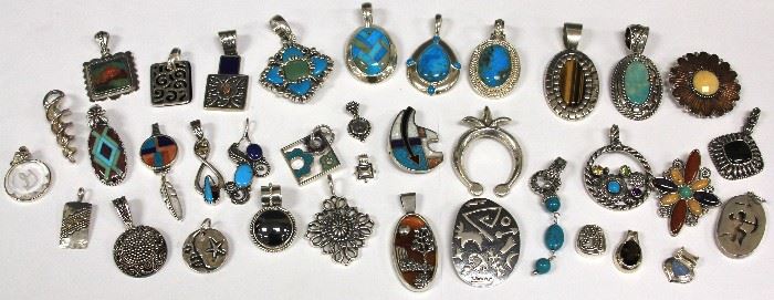 LOT #5312 - LOT OF (36) NATIVE AMERICAN STERLING PENDANTS/PINS