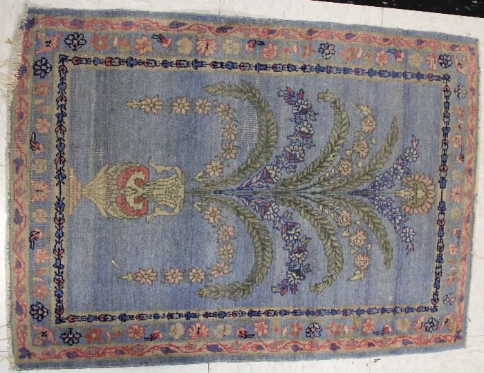 LOT #5305 - SMALL BLUE TONED RUG, 23" x 33 1/2"