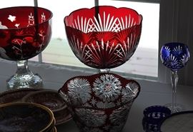 part of a collection of ruby cut to clear and Bohemian glass