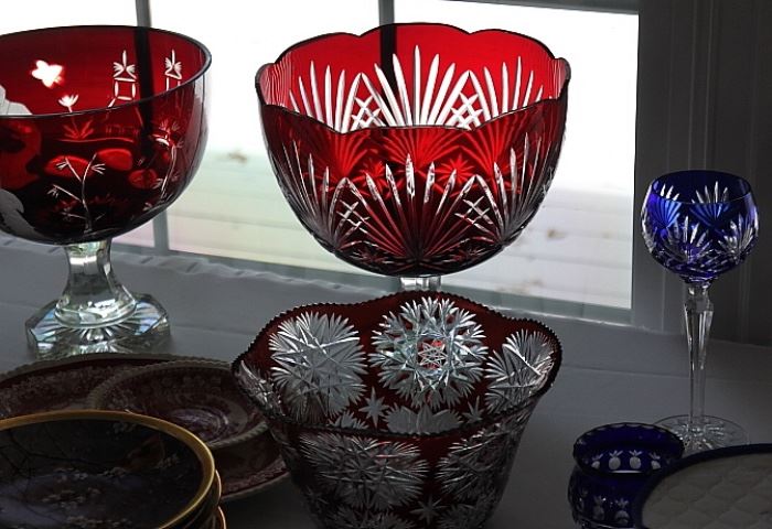 part of a collection of ruby cut to clear and Bohemian glass