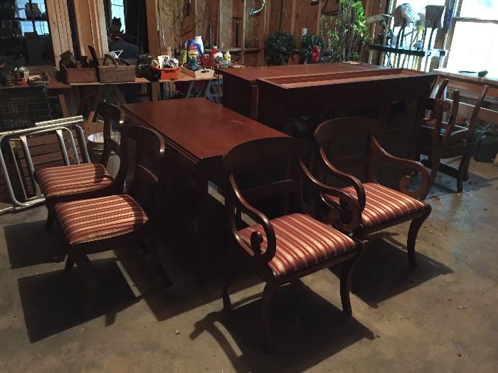 At the client's request, THIS ITEM WILL NOT BE 1/2 PRICE ON DAY TWO  handsome Craftique dining set with hutch, dropleaf table and chairs (this set is in the basement)