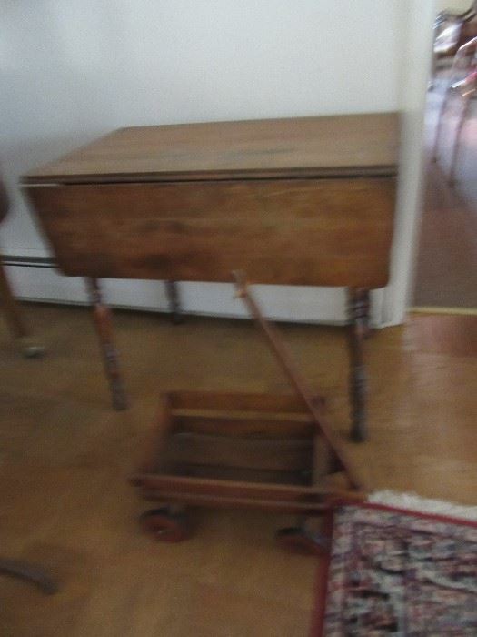 Drop leaf table and wagon. 