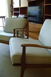 Danish mid-century modern lounge chairs measure 30 by 30.