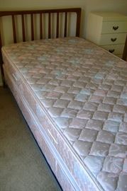 Sealy Twin mattress, box spring, frame and teak headboad.  Perfect condition.