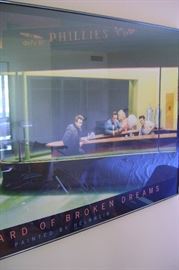 Metal framed print of Boulevard of Broken Dreams features Bogart, Monroe, Presley and Dean.  Piece measures 47 by 29 and would look great behind your bar!