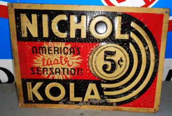 Original 1940s Nichol Kola Tin Sign, Embossed, NOS