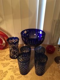 Cut to clear bowl, vase, and glasses