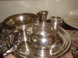 Sterling items on silverplate tray