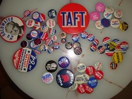 Some of the political buttons, other political items available too