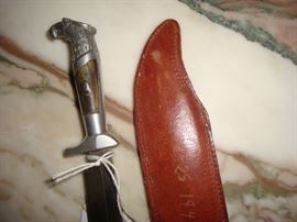 Hand forged small dagger with what appears to be tortoise inlay. 1946, Mexico