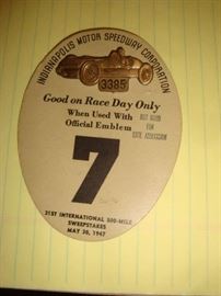 Wonderful pit pass for Indy 500 , 1947. 