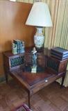 Mahogany leather top corner table