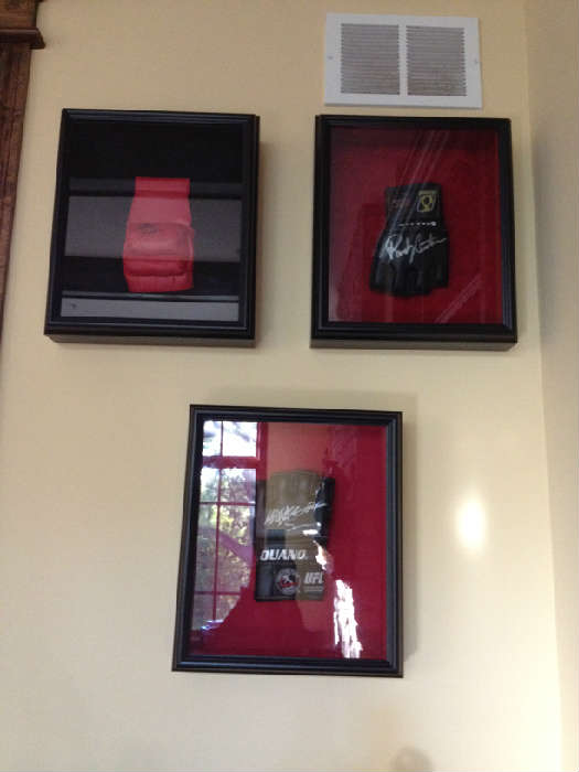 Gloves signed by UFC fighters: Randy Coutoure, George St.Pierre and Anderson Silvia