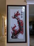 Large framed embroidered picture of a cherry branch