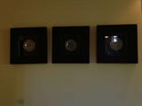 Framed pewter plates, Asian motif