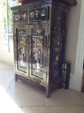 small asian black laquer cabinet