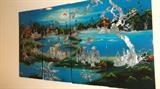 4 Section Asian themed picture with inlaid mother of pearl