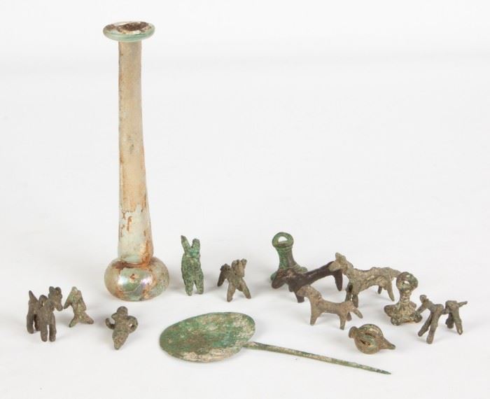 Roman Glass Bottle and Bronze Antiquities