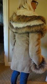 Antique Beige Dyed Shearling Jacket w/Finnish Raccoon Collar & Cuffs