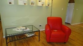 Coffee table, has matching end tables, Leather chair 