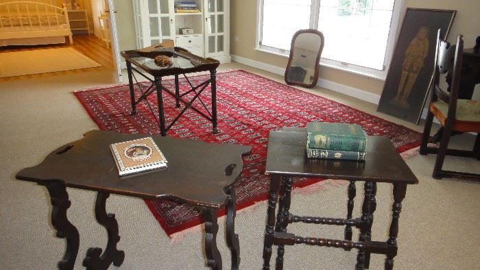 nesting tables, vintage hand knotted rug