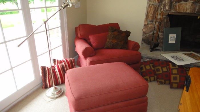 Red arm chair with ottoman