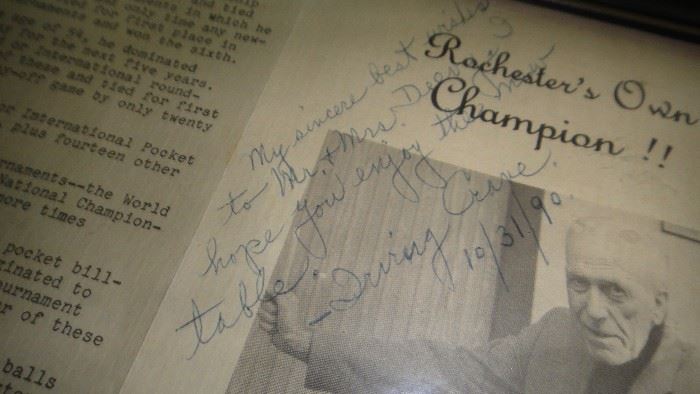 Irving Crane, billiards champion signed photo. 