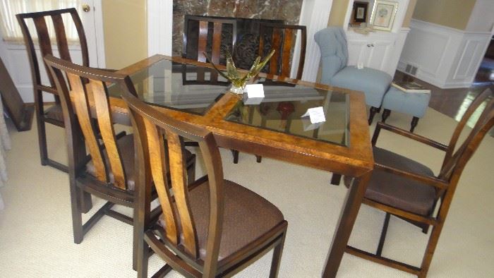    Mid-century style Dining room table with glass top, 6 chairs (Century)
·        Mid-century style Bar server with casters with glass top