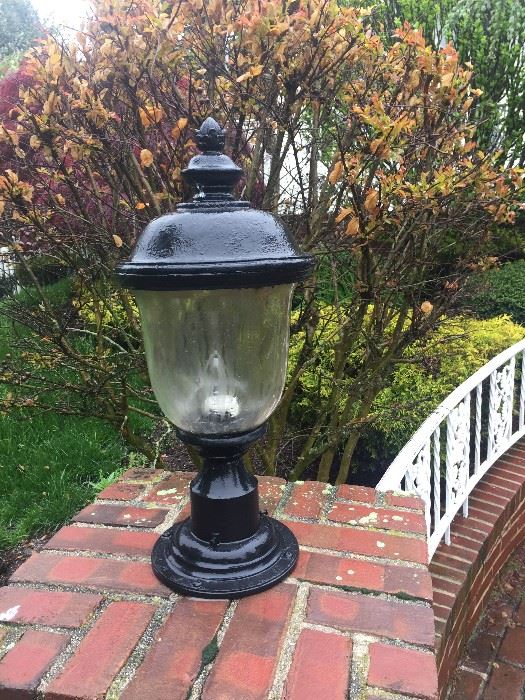 Lantern lights matching other lighting at front entry, back porch. $50 each. Bronze.