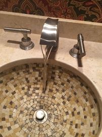 Built-in mosaic sink cabinet with water fall faucet. 37"W, 34 1/2 H, 21 1/2" Deep. $200