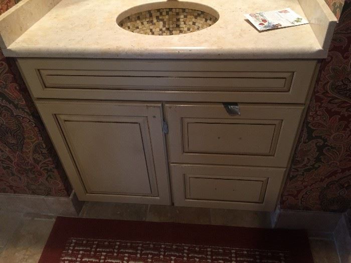 Built-in mosaic sink cabinet with water fall faucet. 37"W, 34 1/2 H, 21 1/2" Deep. Matching built-in cabinet 6 ft. high 24" wide-solid wood. $200